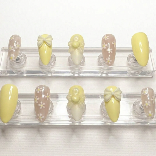 Lemon Daisy Bow Press-On Nails
