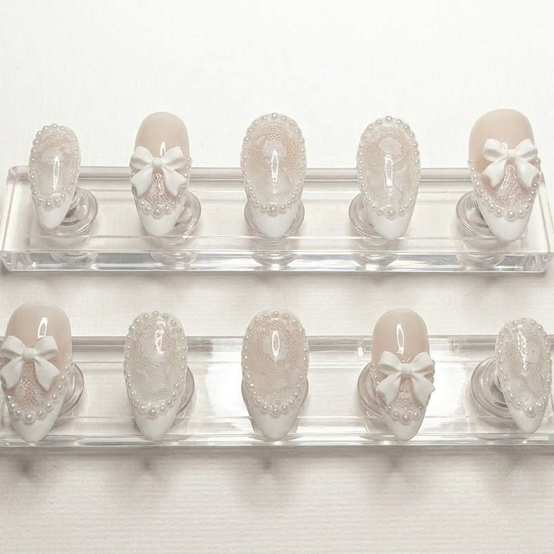 Pearl Lace Bow Press-On Nails