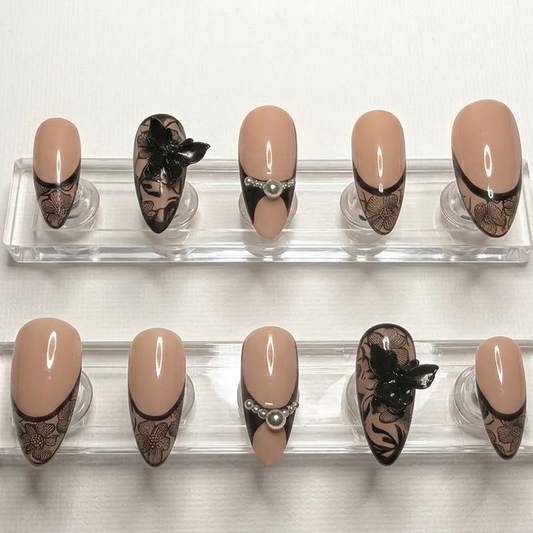 Noir Bloom Pearl Press-On Nails