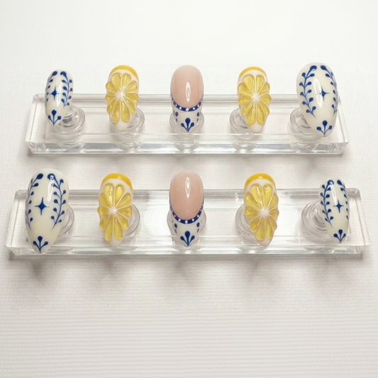 Lemon Blossom Blue Press-On Nails