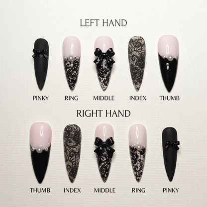 Midnight Lace Bow Press-On Nails