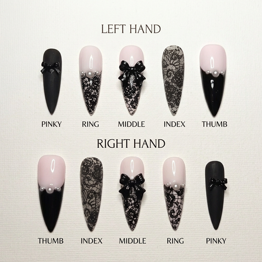 Midnight Lace Bow Press-On Nails