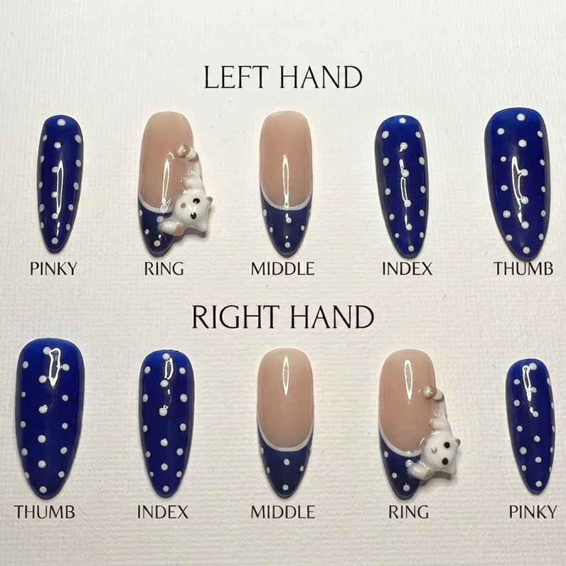 Cobalt Kitty Dot Press-On Nails