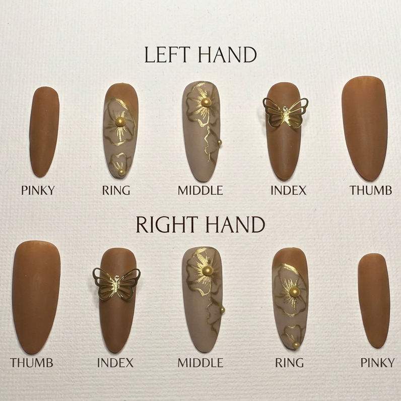 Mocha Bloom Butterfly Press-On Nails