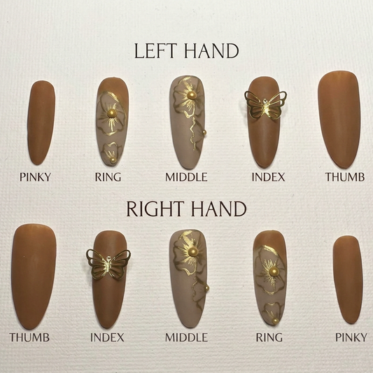 Mocha Bloom Butterfly Press-On Nails
