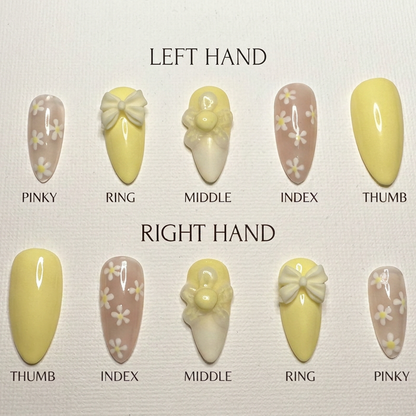 Lemon Daisy Bow Press-On Nails
