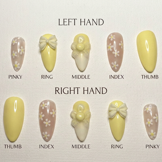 Lemon Daisy Bow Press-On Nails