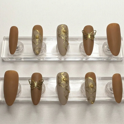Mocha Bloom Butterfly Press-On Nails