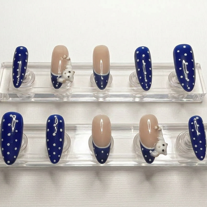 Cobalt Kitty Dot Press-On Nails