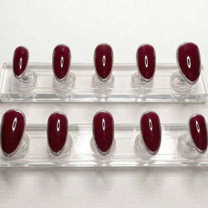 Ruby Glaze Silver Edge Press-On Nails