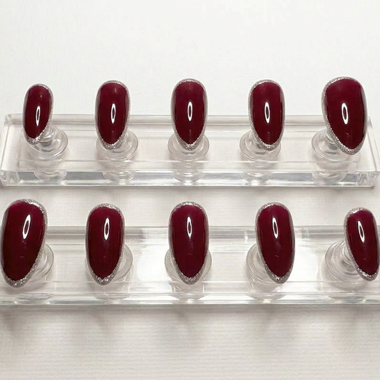 Ruby Glaze Silver Edge Press-On Nails