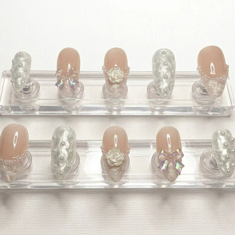 Iridescent Pearl Bloom Press-On Nails