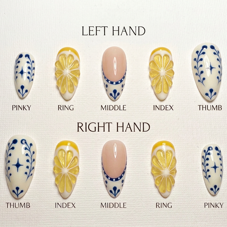 Lemon Blossom Blue Press-On Nails