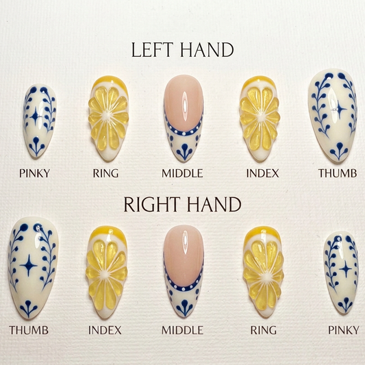 Lemon Blossom Blue Press-On Nails
