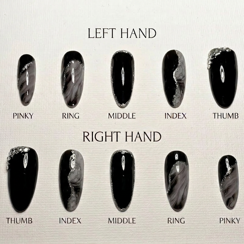 Black Midnight Marble Press-On Nails