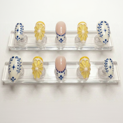 Lemon Blossom Blue Press-On Nails